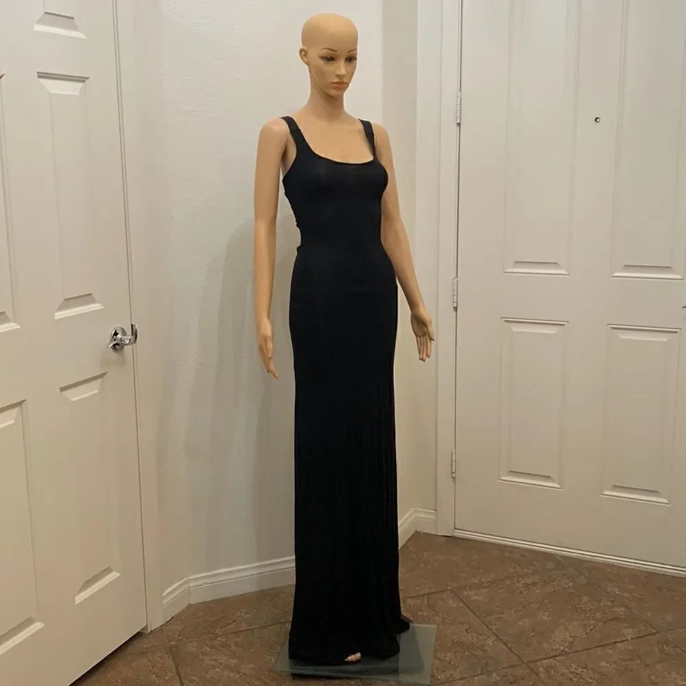 Tobi XS Little Black Scoop Neck Sexy Sleeveless Elastic Open Back Maxi Dress